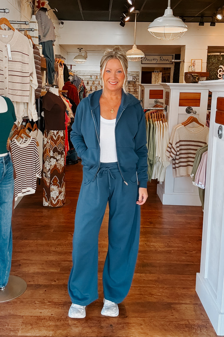 Barrel Leg Sweatpants - Indigo Blue