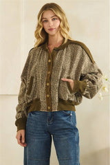 Washed Leopard Print Bomber Jacket