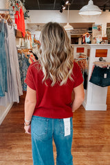 Maggie Short Sleeve Sweater  - Cabernet