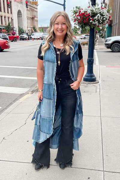 Jaded Gypsy Patchwork Skies Hooded Vest Duster