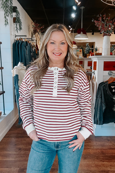 Allie Striped Pullover - Burgundy