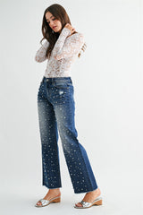 Mica Wide Leg Pearl Embellishment