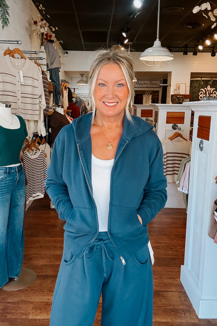 Zip Up Hoodie - Indigo Blue