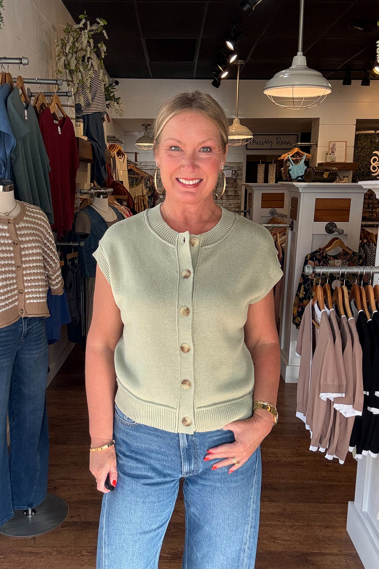 Mabel Button Down Vest - Sage