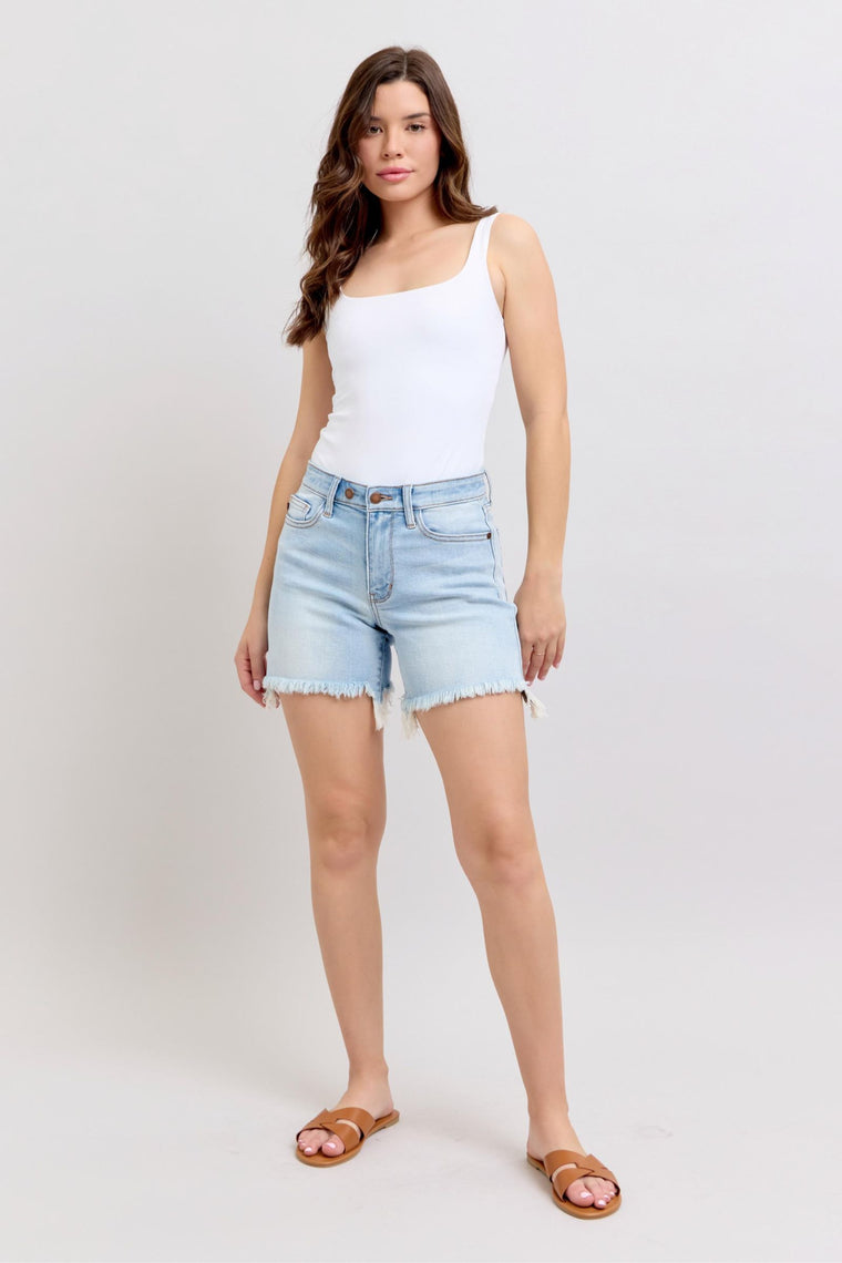 Judy Blue Long Cut Off Shorts - Light Blue