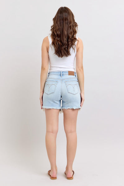 Judy Blue Long Cut Off Shorts - Light Blue