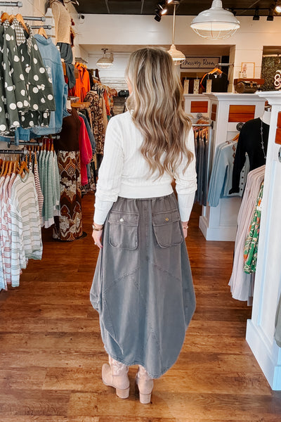 Mathilda Denim Balloon Skirt - Washed Stone