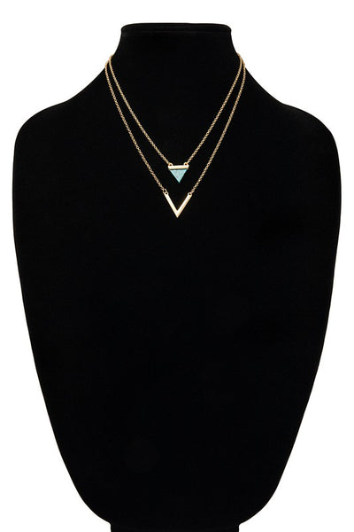 Stone Layered Triangle Necklace - Turquoise