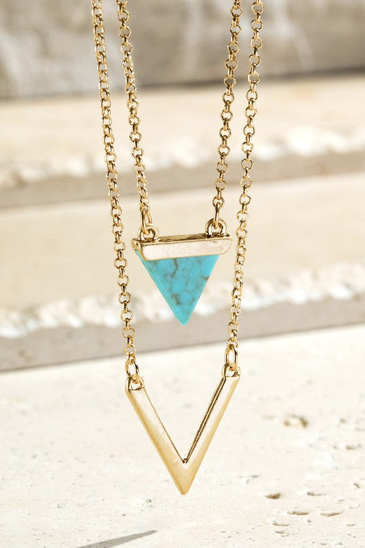 Stone Layered Triangle Necklace - Turquoise
