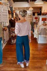 Plaid Flower Denim Pants