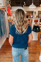 Maggie Short Sleeve Sweater  - Light Navy