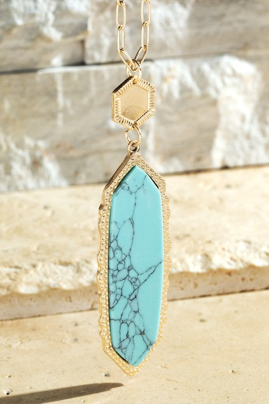 Natural Stone Pendant Necklace - Turquoise