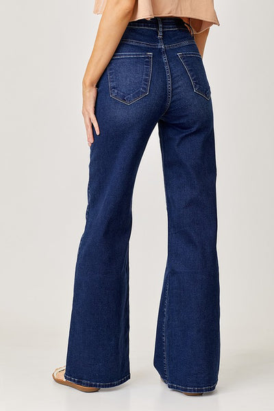 Risen Mid Rise Wide Leg Jeans