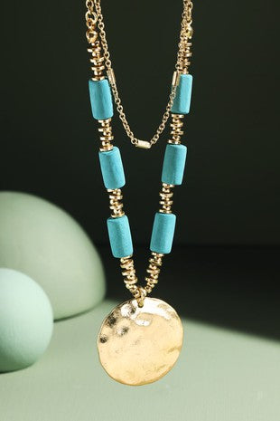 Turquoise Wood and Bead Necklace