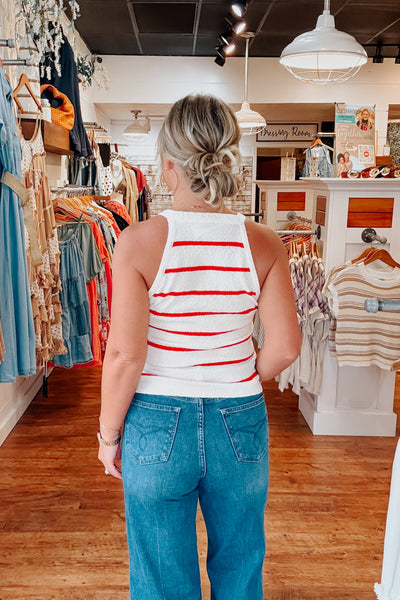 Audrey Striped Tank Top - Cream / Red