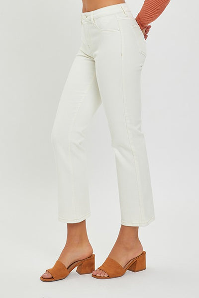 Risen Mid Rise Straight Cropped Jean - Cream