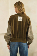 Washed Leopard Print Bomber Jacket