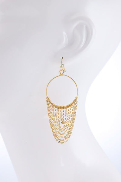 Circle Earring With Chain Tassel - Gold