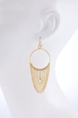 Circle Earring With Chain Tassel - Gold