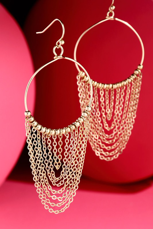 Circle Earring With Chain Tassel - Gold