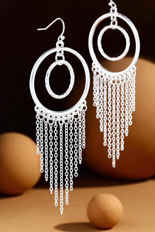 Double Hoop & Tassel Earring - Silver