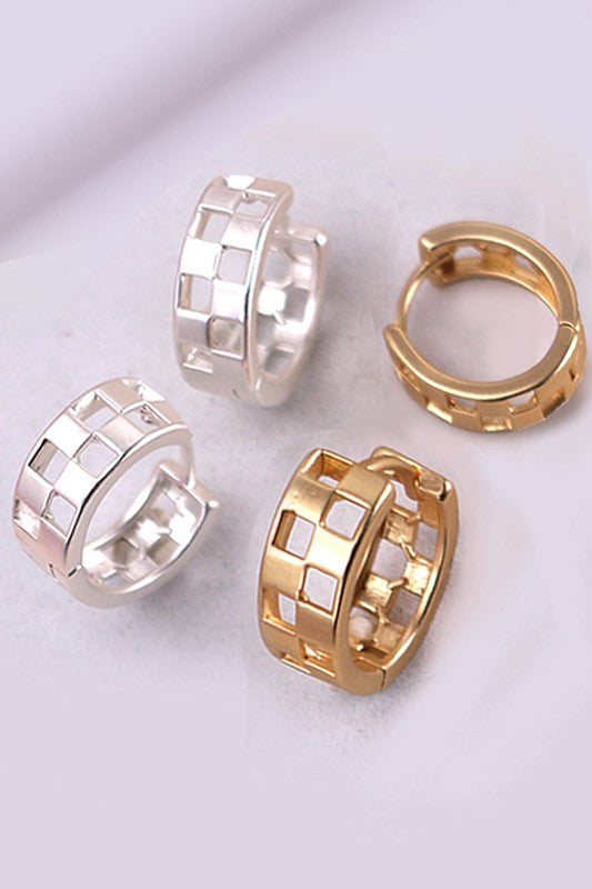 Checkered Hoop Earring - Gold & Silver Available