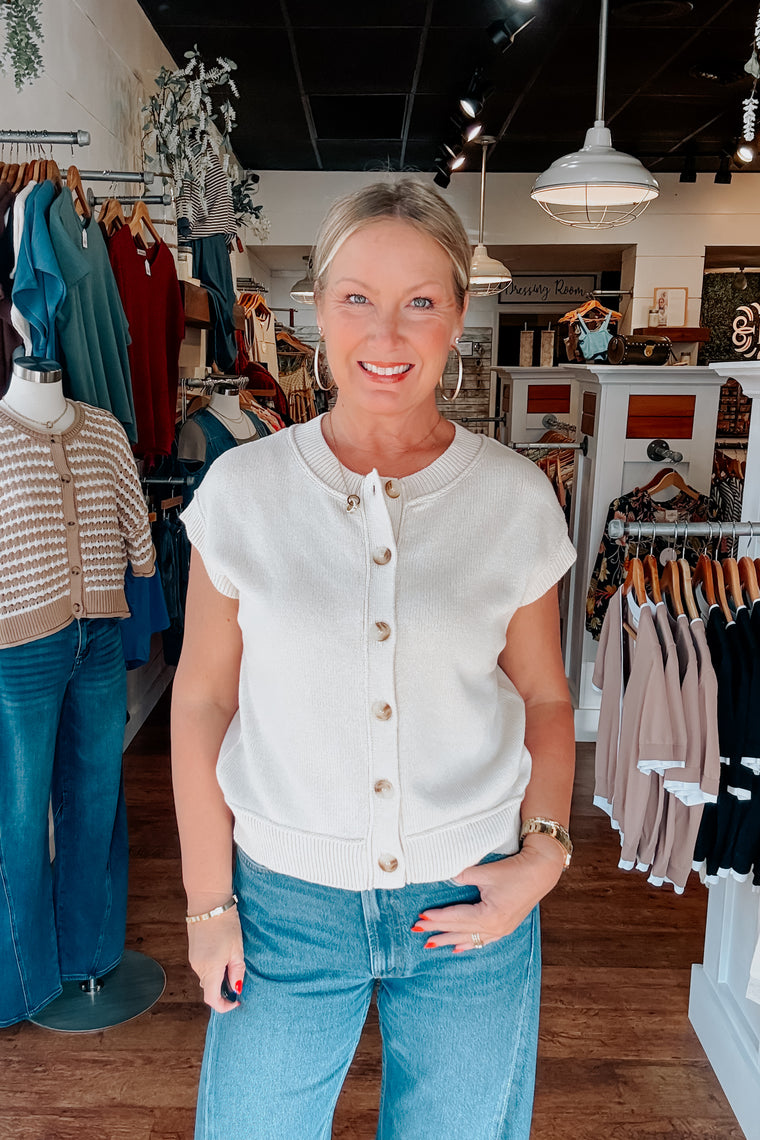 Mabel Button Down Vest - Cream