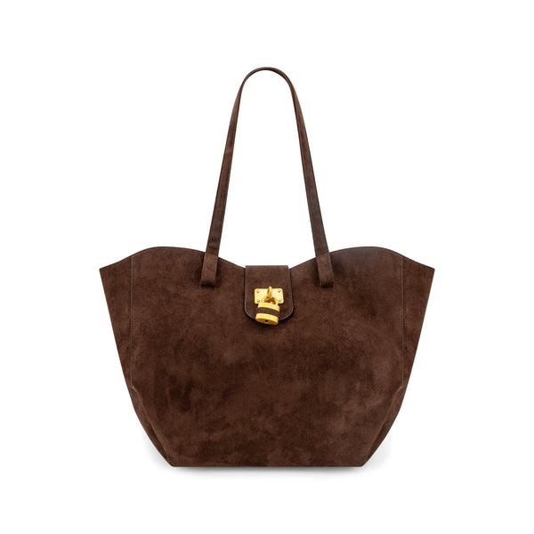 Harper Lock Faux Suede Tote Bag - Chocolate