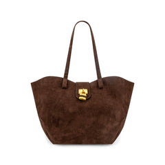 Harper Lock Faux Suede Tote Bag - Chocolate