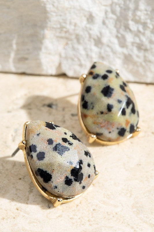 Semi Precious Stone Stud Earrings - Dalmatian