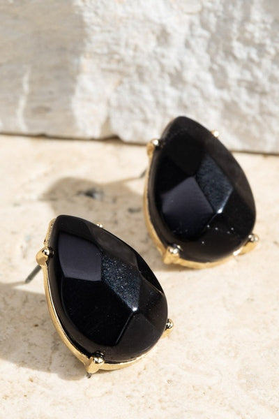 Semi Precious Stone Stud Earrings - Jet Howlite
