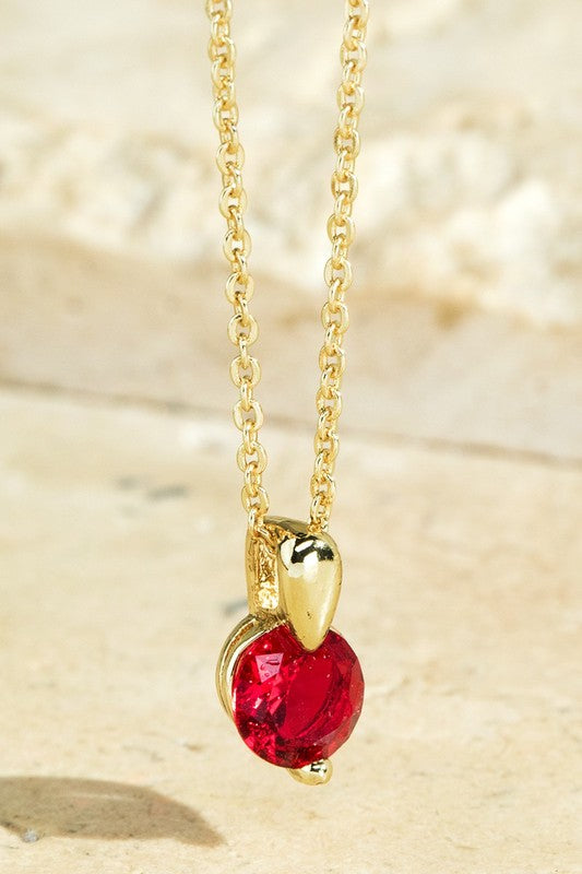Cubic Zirconia Charm Necklace - Ruby