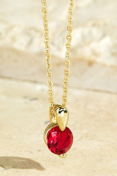 Cubic Zirconia Charm Necklace - Ruby
