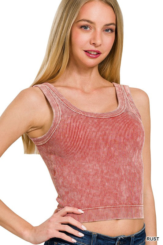 Kali Stone Washed Top With Bra Pads - Rust