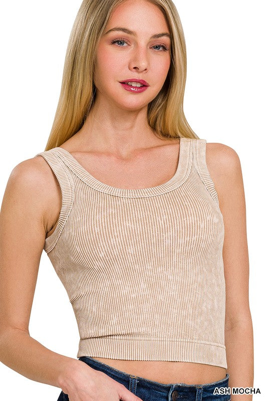 Kali Stone Washed Top With Bra Pads - Ash Mocha