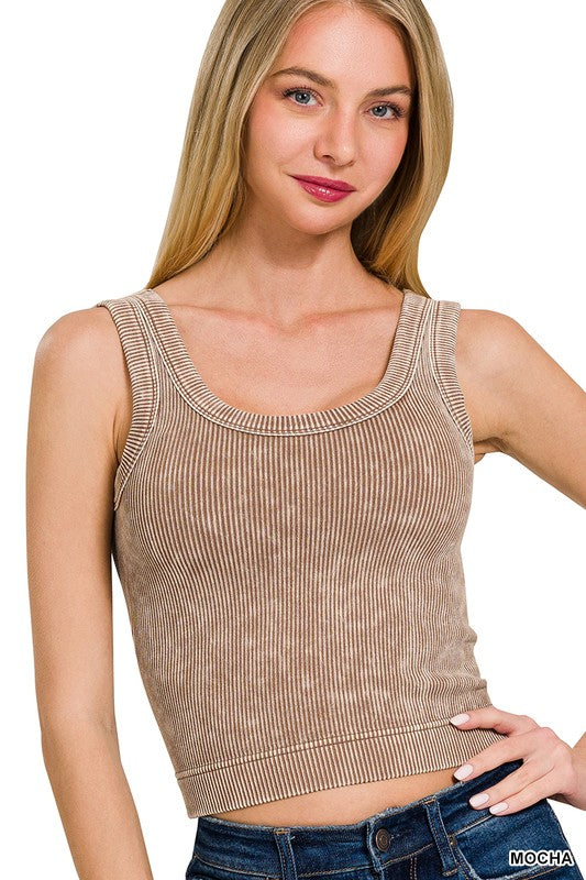 Kali Stone Washed Top With Bra Pads - Mocha