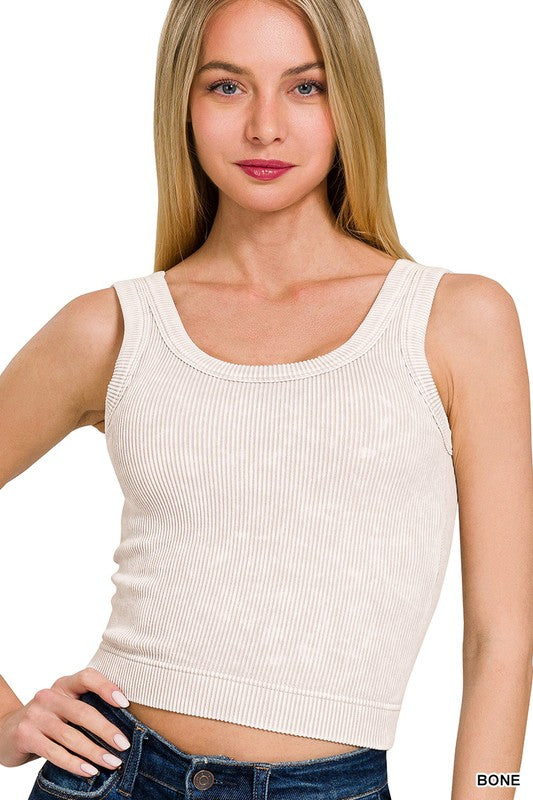 Kali Stone Washed Top With Bra Pads - Bone