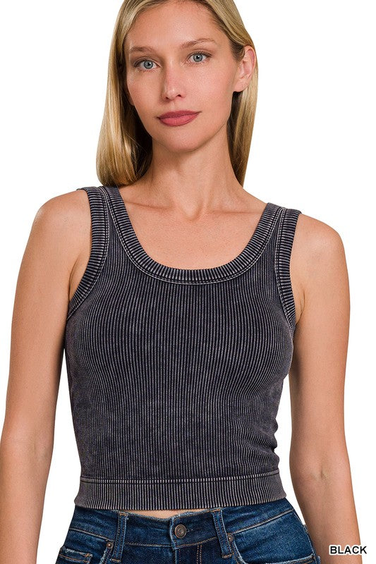Kali Stone Washed Top With Bra Pads - Black
