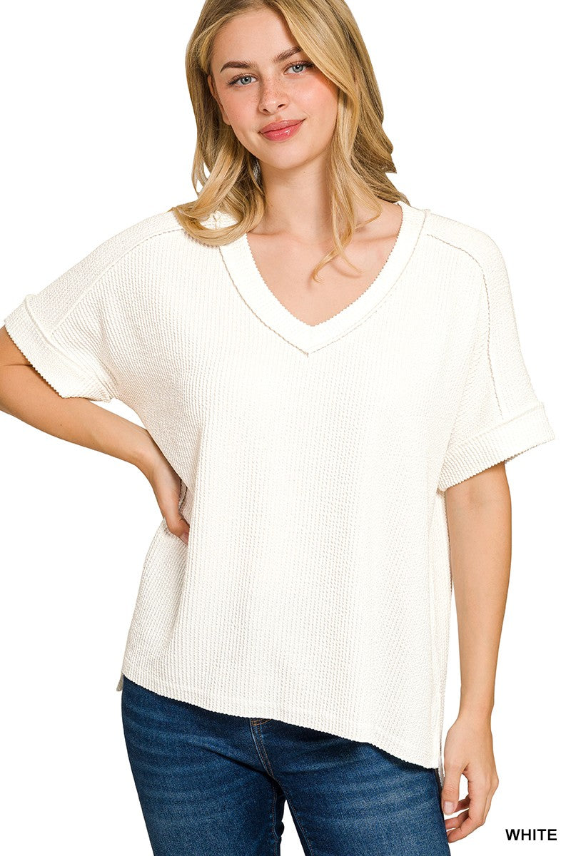 Lainey V Neck Pullover - White