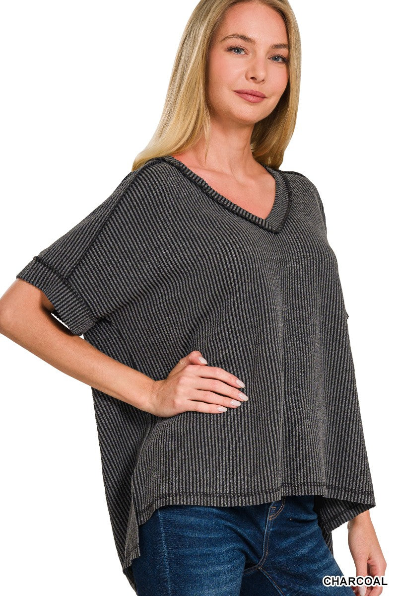 Lainey V Neck Pullover - Charcoal