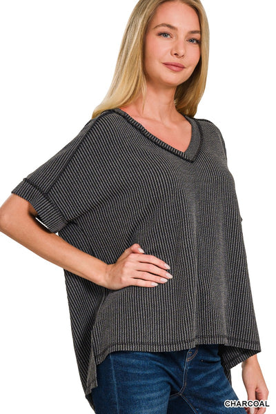Lainey V Neck Pullover - Charcoal