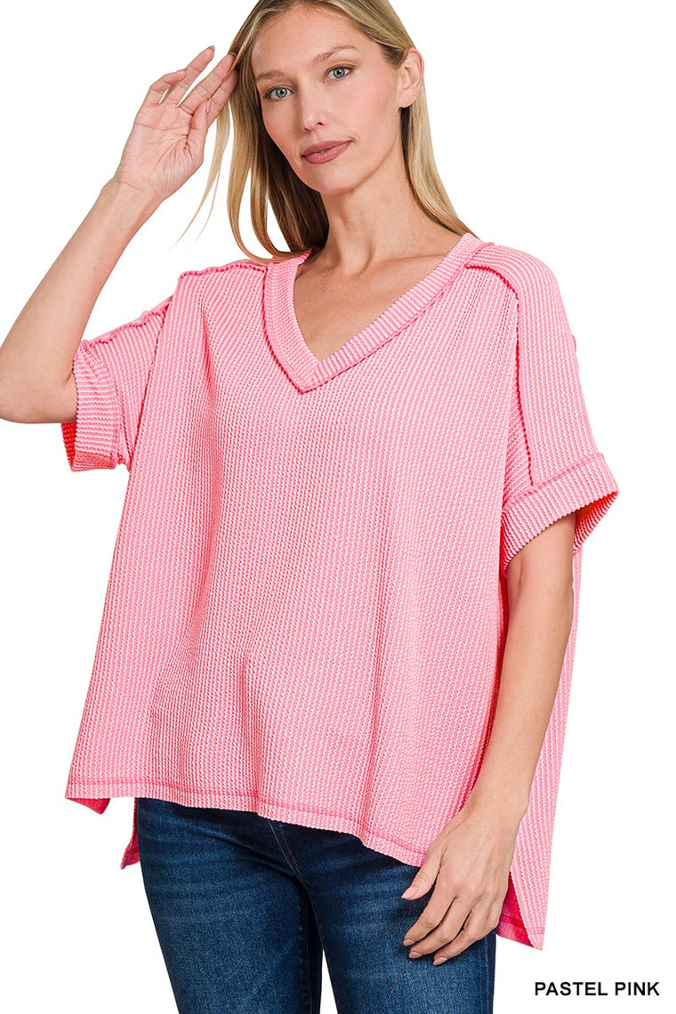 Lainey V Neck Pullover - Pink