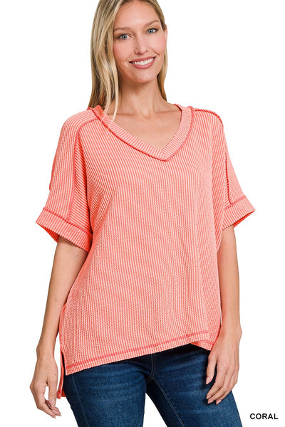 Lainey V Neck Pullover - Coral