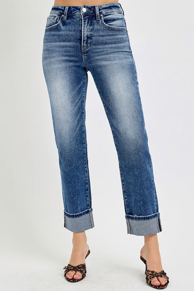 Risen Tummy Control Rolled Cropped Jeans