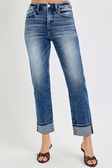Risen Tummy Control Rolled Cropped Jeans