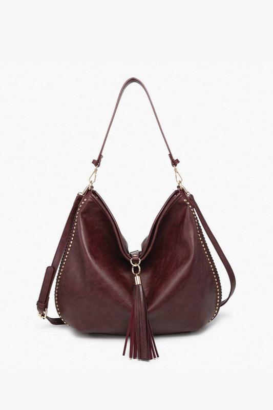 Slouchy Hobo Handbag With Tassel - Mulberry