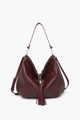 Slouchy Hobo Handbag With Tassel - Mulberry