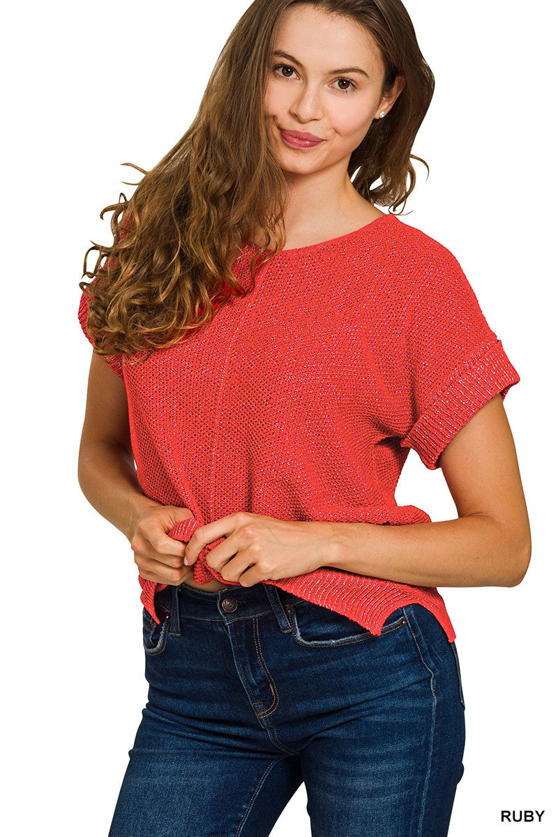 Maggie Short Sleeve Sweater  - Red