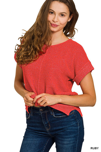 Maggie Short Sleeve Sweater  - Red