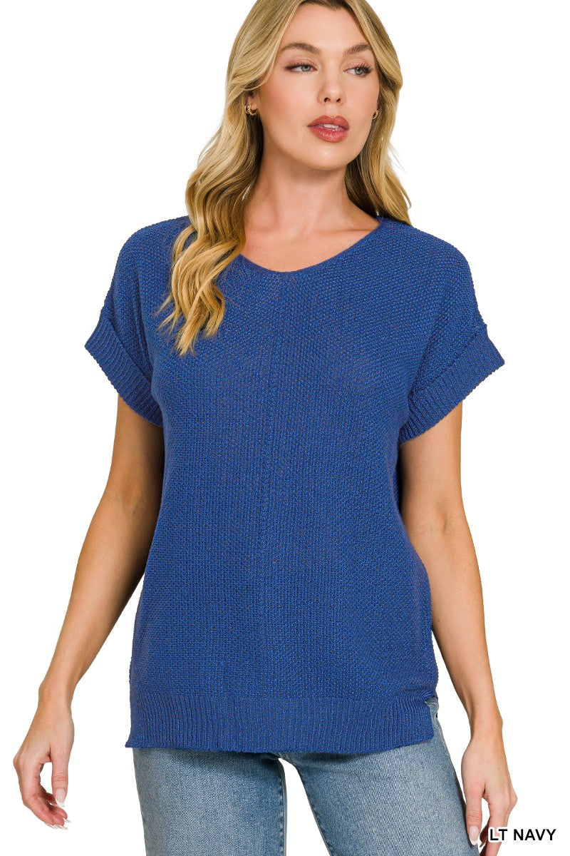 Maggie Short Sleeve Sweater  - Light Navy